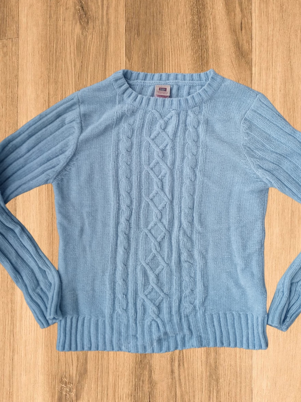 ⭐@) Faded Glory Girls XL 14/16 Light Blue Cable Knit Sweater